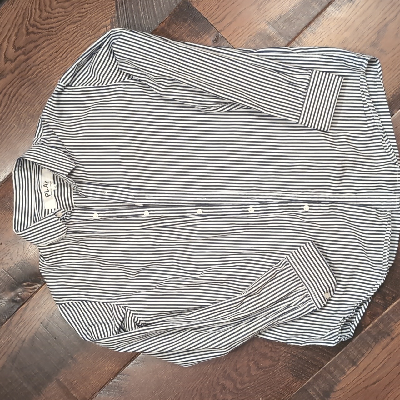 Comme Des Garcons Play Broad Stripe Oxford Button Up Cotton Shirt White Black Xl